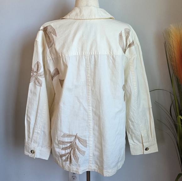 Madewell New Cream Embroidered Linen Tropical Floral Shirt Jacket Size Large - Picture 10 of 15